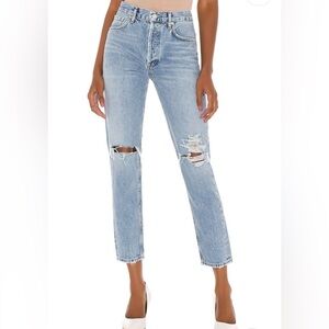 Agolde Light Blue Straight Leg Jeans High Rise